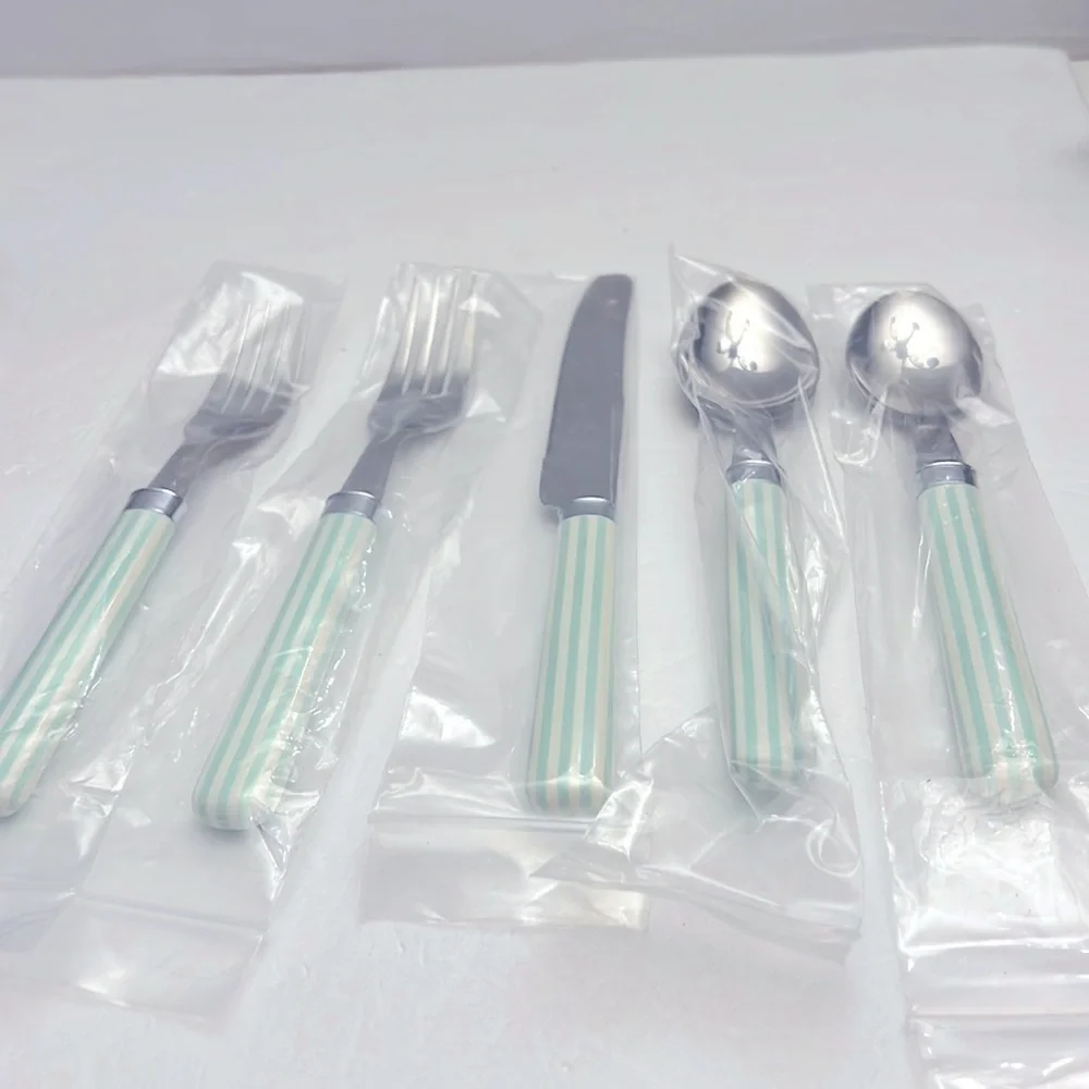 5 Piece Place Setting Green Struped Silverware Sheffield stainless England
